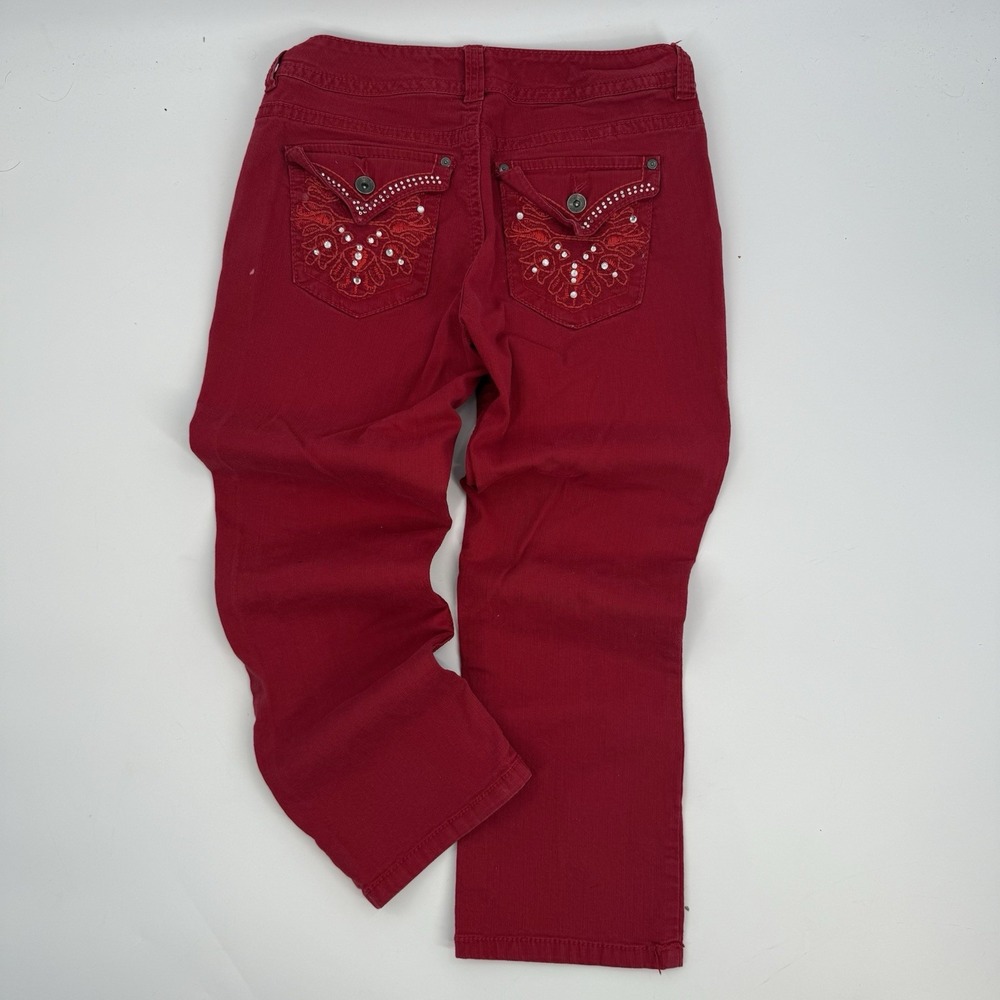 Nine West Date Night Fit Annette Crop Women's Size 28/6 Rhinestone Red Jeans